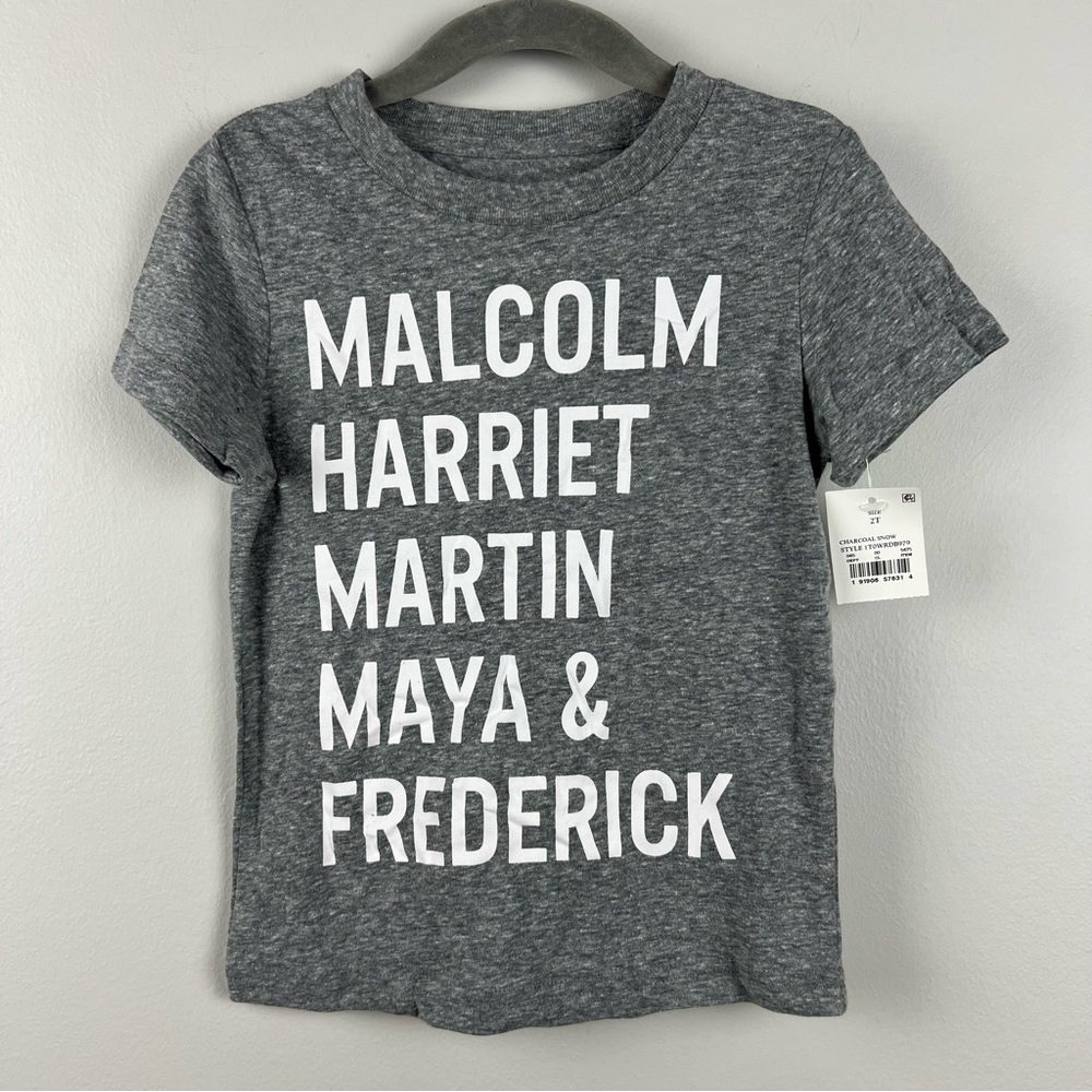 NWT Gray Black History Month Malcolm, Harriet, Martin, Maya, & Frederick Tee